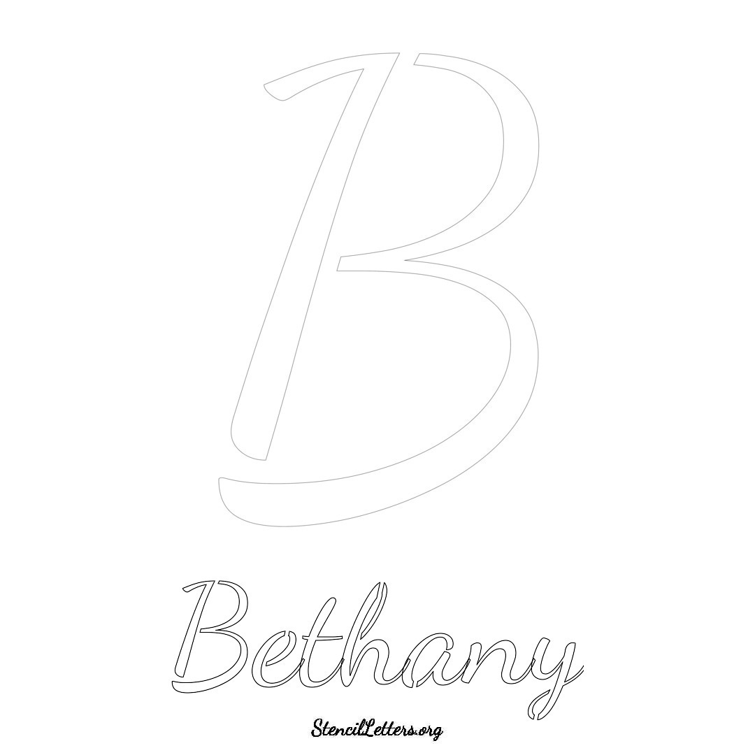 Bethany printable name initial stencil in Cursive Script Lettering