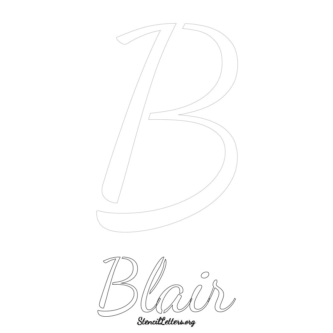 Blair printable name initial stencil in Cursive Script Lettering