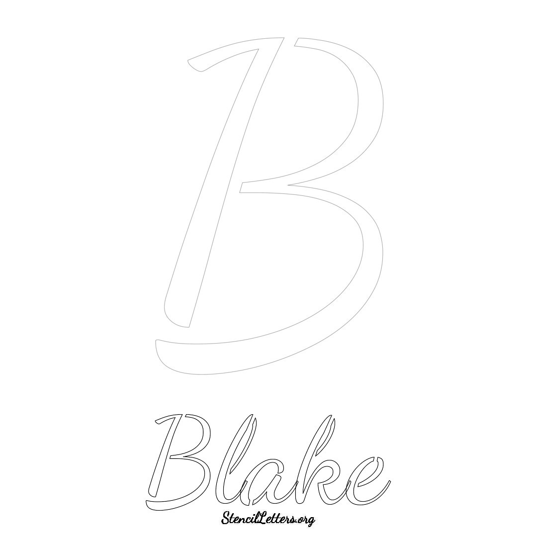 Blake printable name initial stencil in Cursive Script Lettering