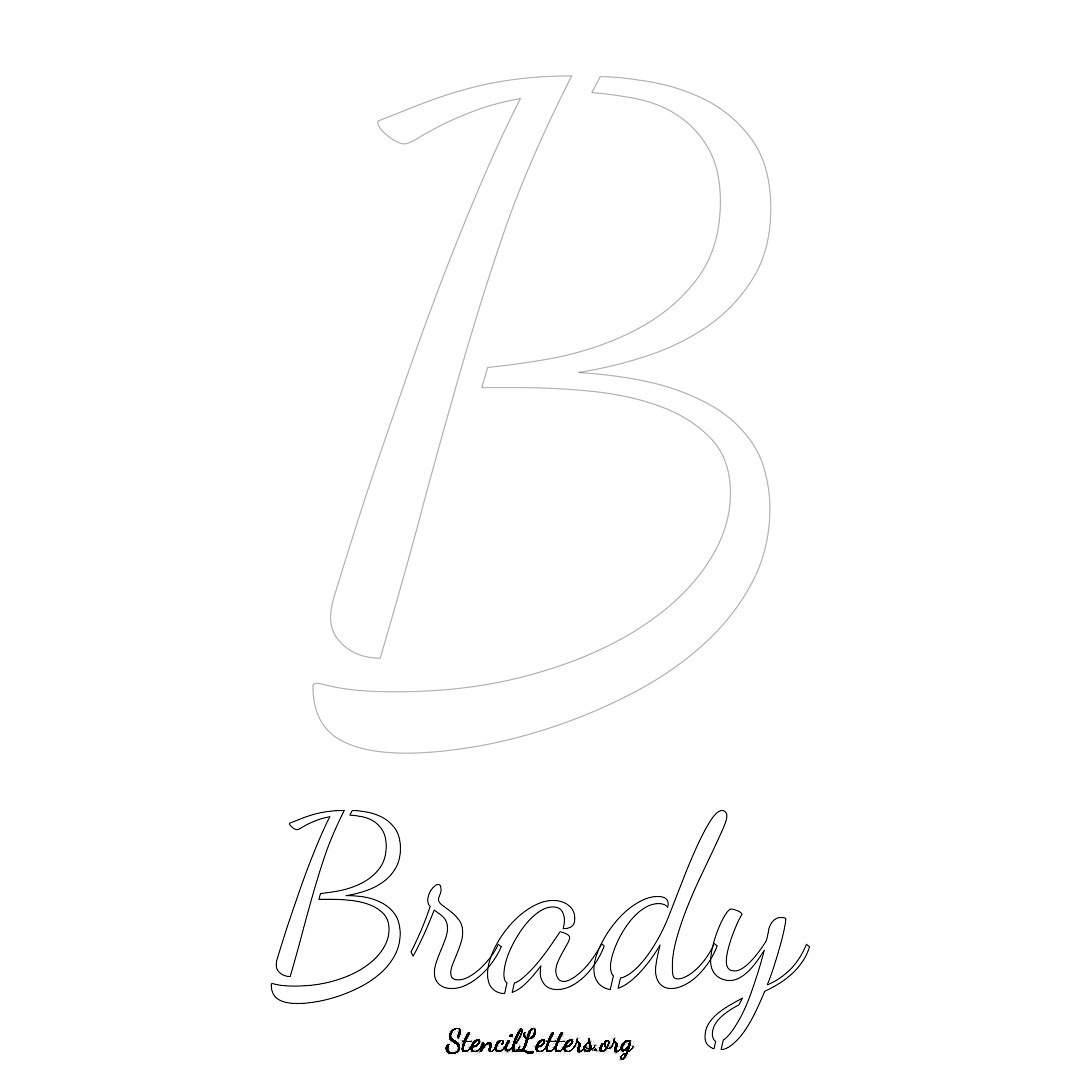 Brady printable name initial stencil in Cursive Script Lettering
