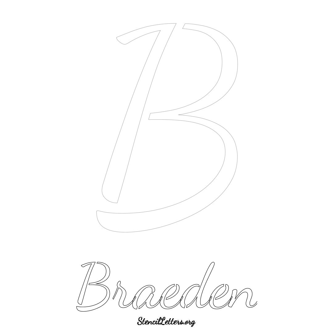 Braeden printable name initial stencil in Cursive Script Lettering