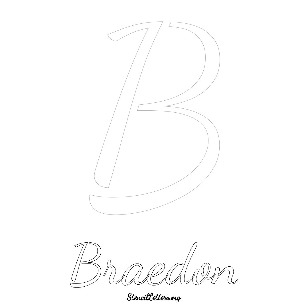 Braedon printable name initial stencil in Cursive Script Lettering