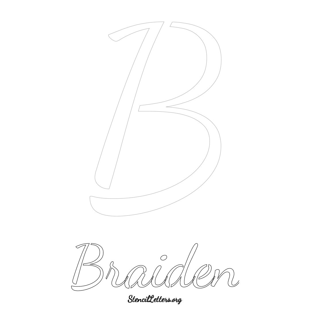 Braiden printable name initial stencil in Cursive Script Lettering