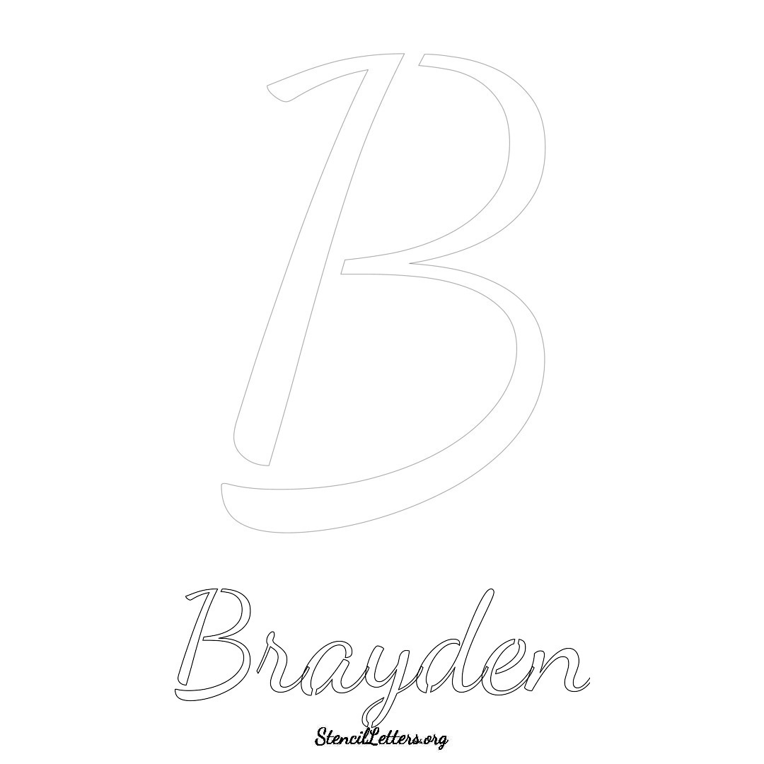 Brayden printable name initial stencil in Cursive Script Lettering