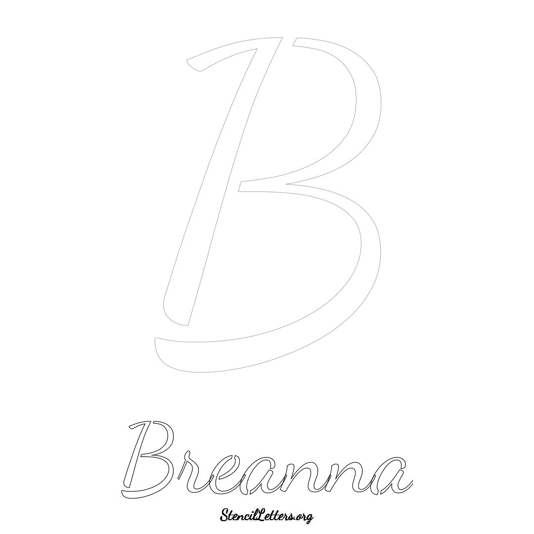 Breanna printable name initial stencil in Cursive Script Lettering