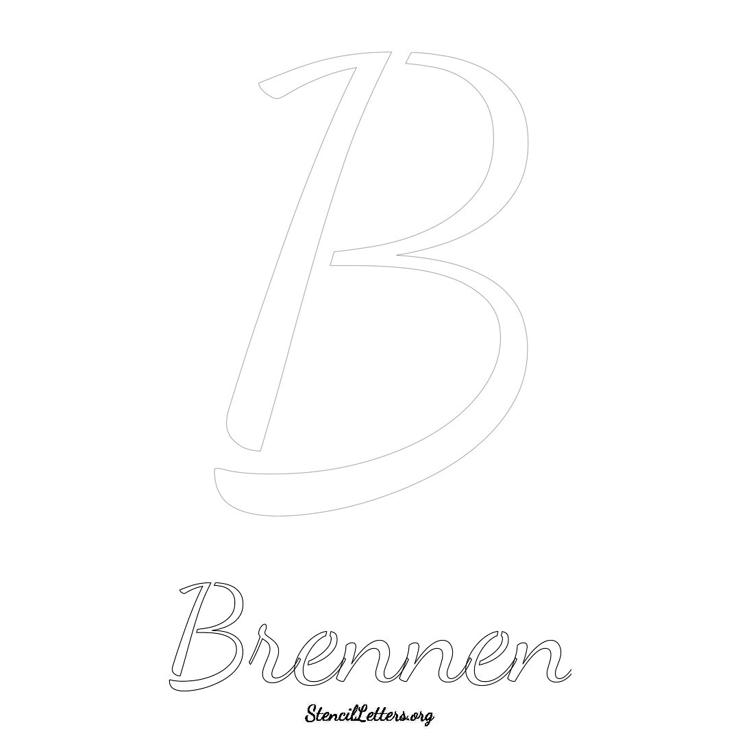 Brennen printable name initial stencil in Cursive Script Lettering