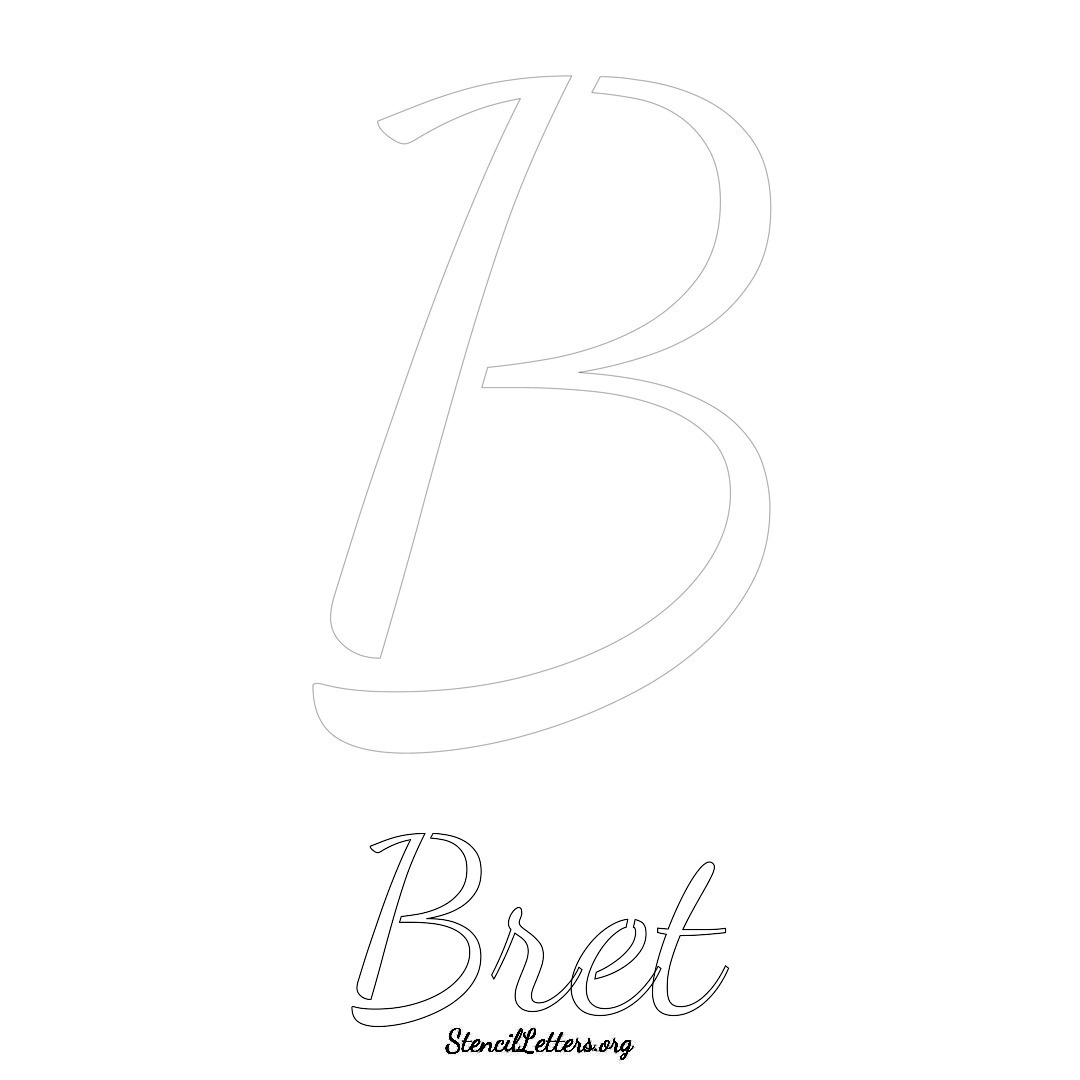 Bret printable name initial stencil in Cursive Script Lettering