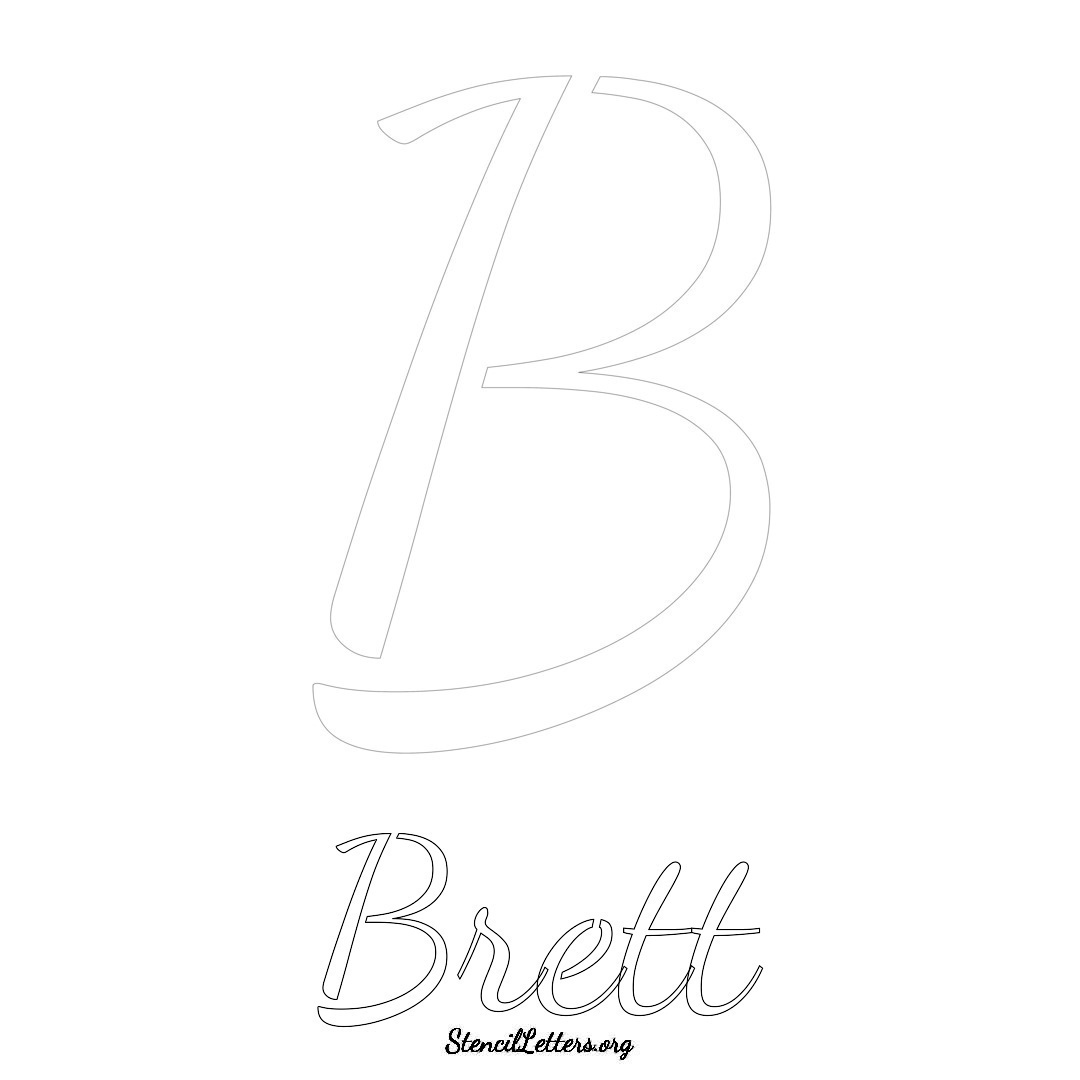 Brett printable name initial stencil in Cursive Script Lettering