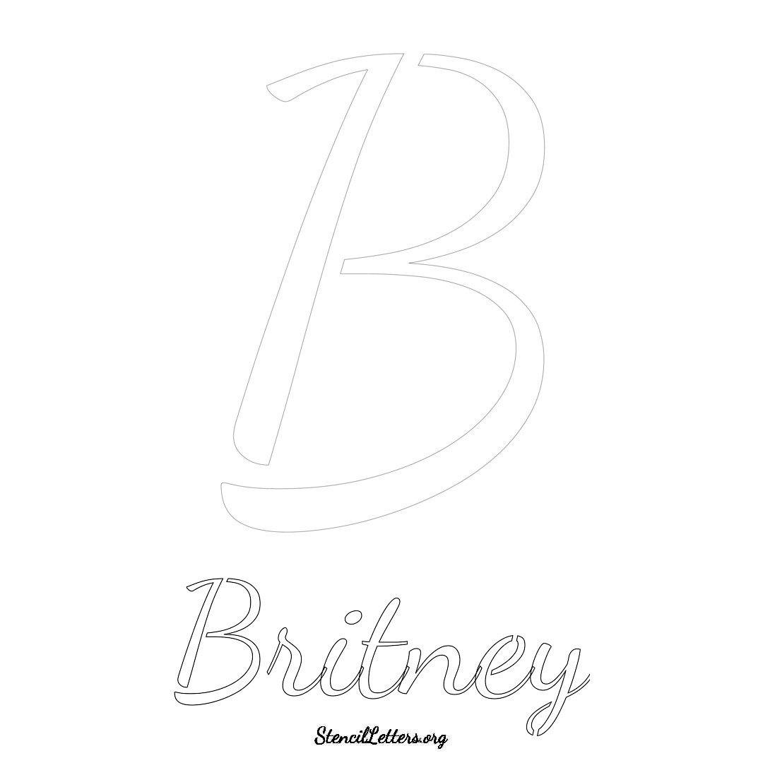 Britney printable name initial stencil in Cursive Script Lettering