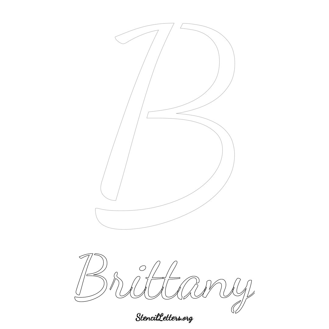 Brittany printable name initial stencil in Cursive Script Lettering