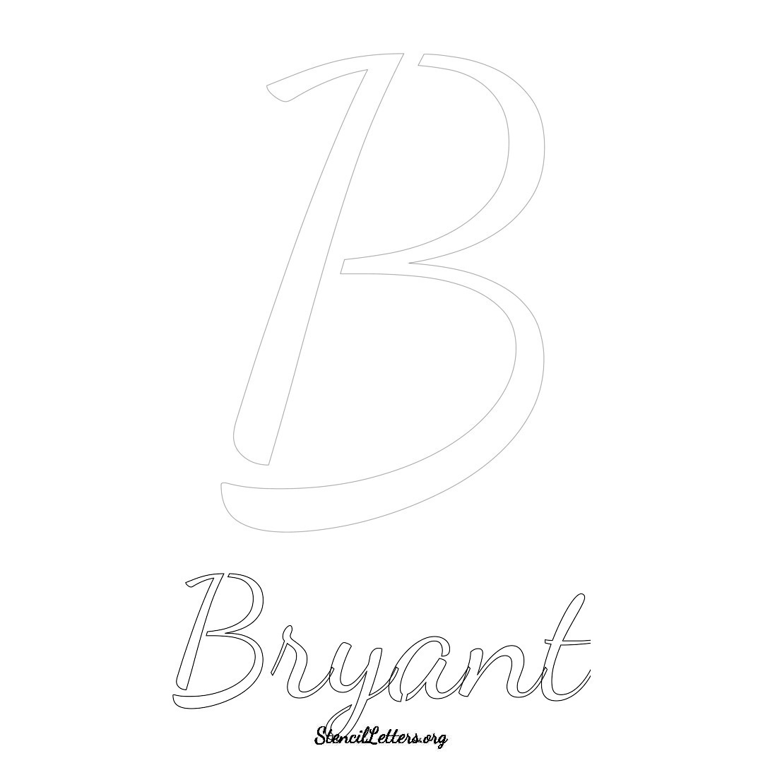 Bryant printable name initial stencil in Cursive Script Lettering