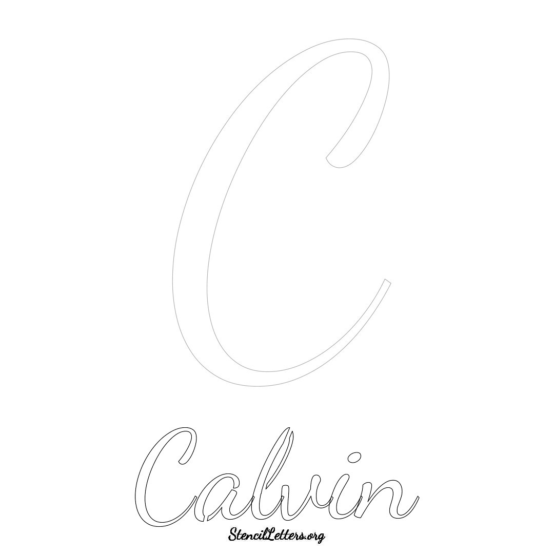 Calvin printable name initial stencil in Cursive Script Lettering