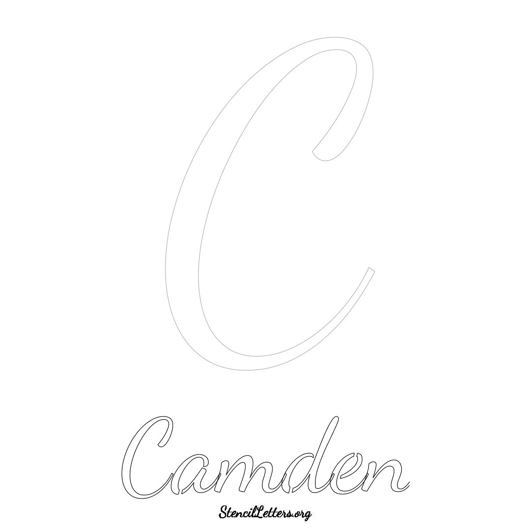 Camden printable name initial stencil in Cursive Script Lettering
