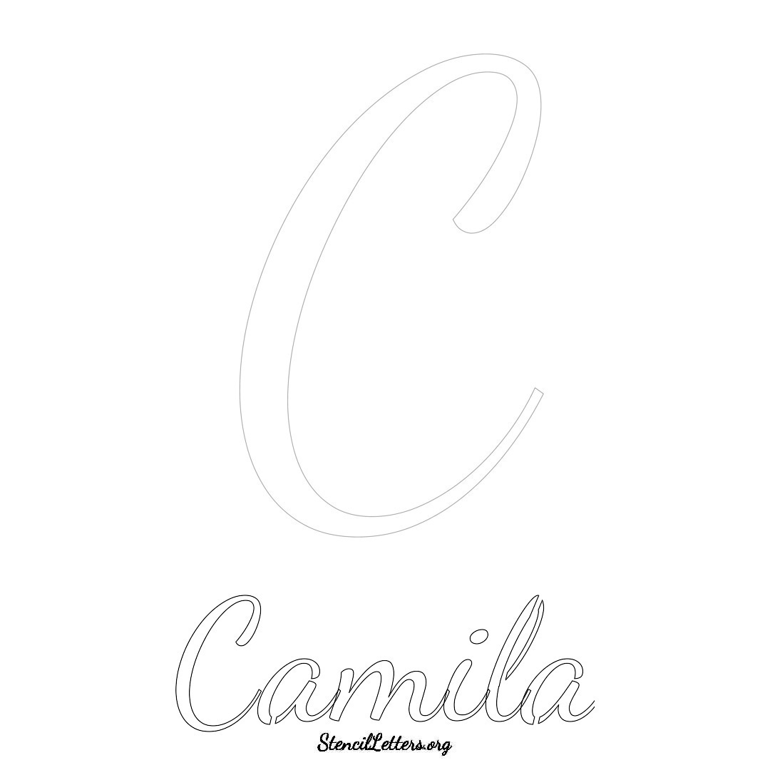 Camila printable name initial stencil in Cursive Script Lettering