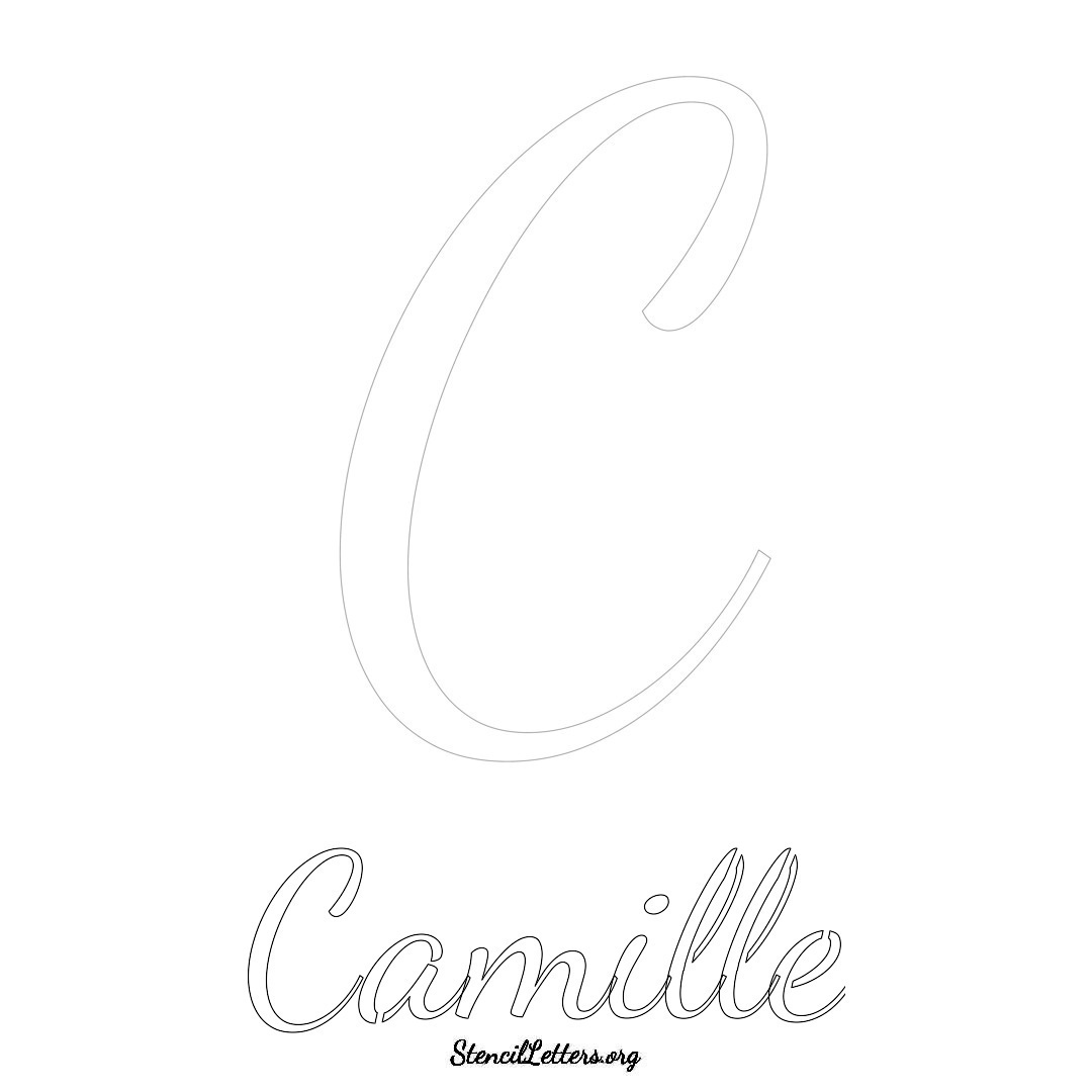Camille printable name initial stencil in Cursive Script Lettering