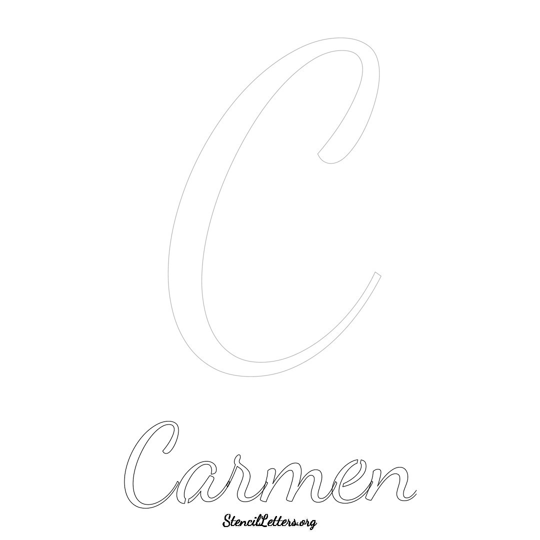 Carmen printable name initial stencil in Cursive Script Lettering