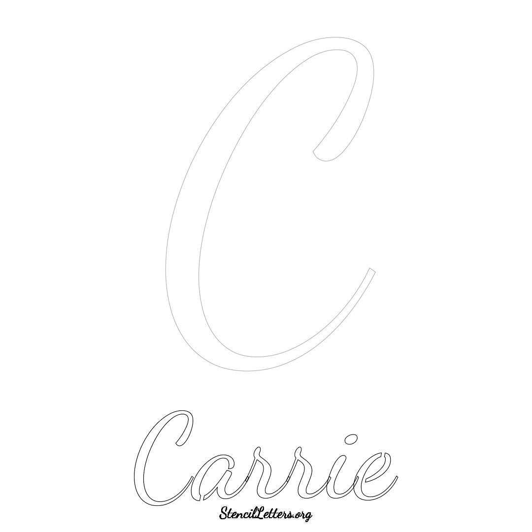 Carrie printable name initial stencil in Cursive Script Lettering