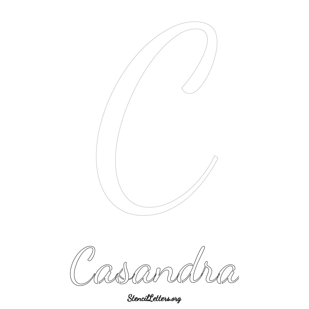 Casandra printable name initial stencil in Cursive Script Lettering