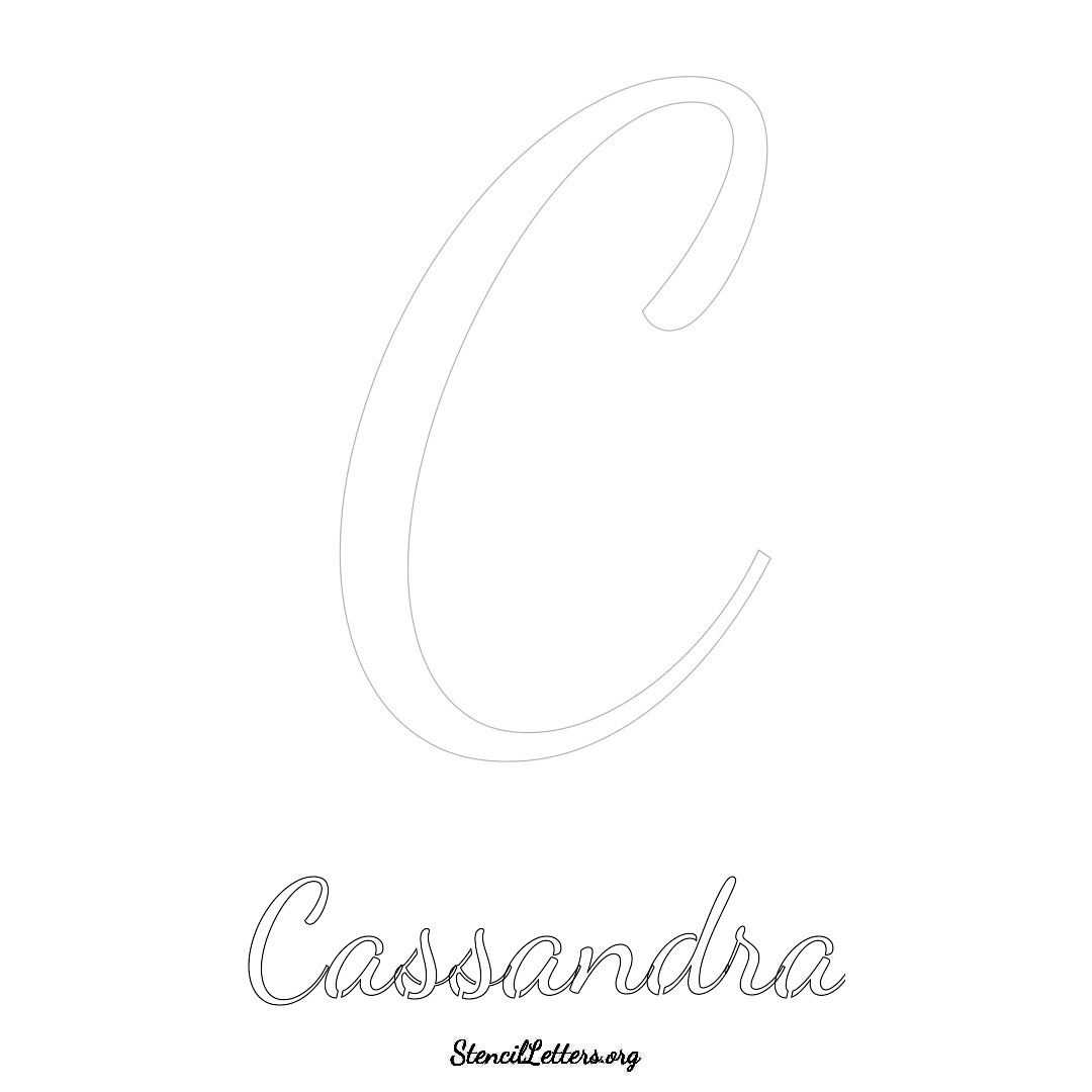 Cassandra printable name initial stencil in Cursive Script Lettering