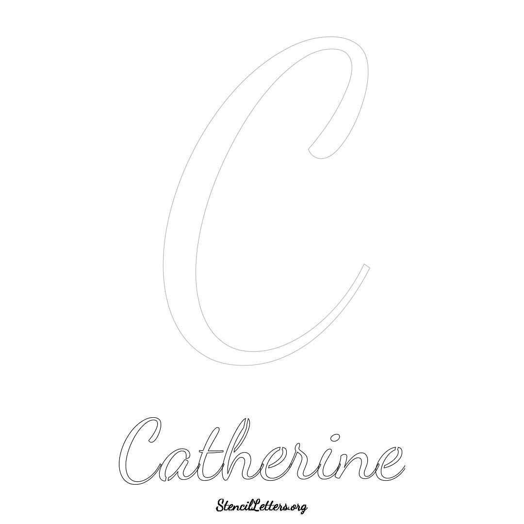 Catherine printable name initial stencil in Cursive Script Lettering