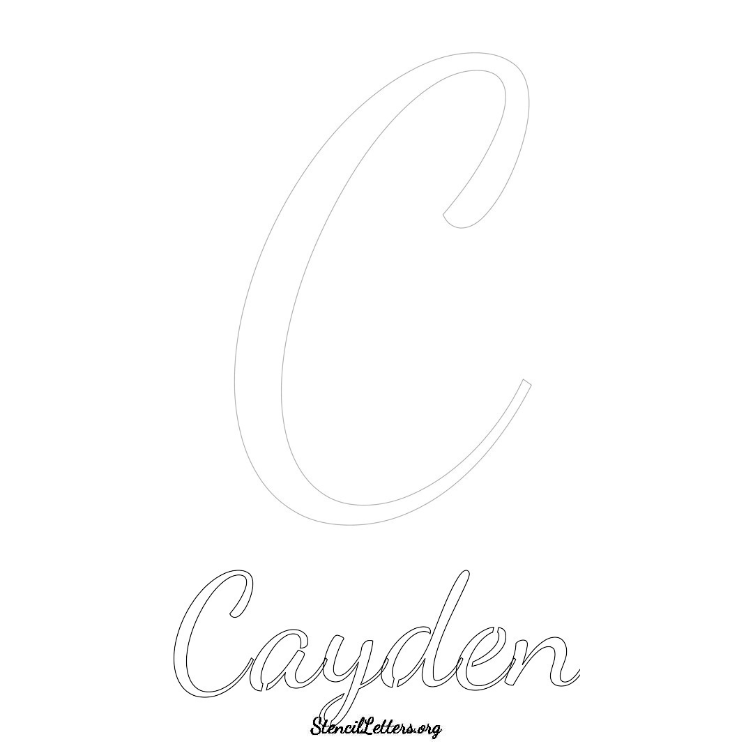 Cayden printable name initial stencil in Cursive Script Lettering