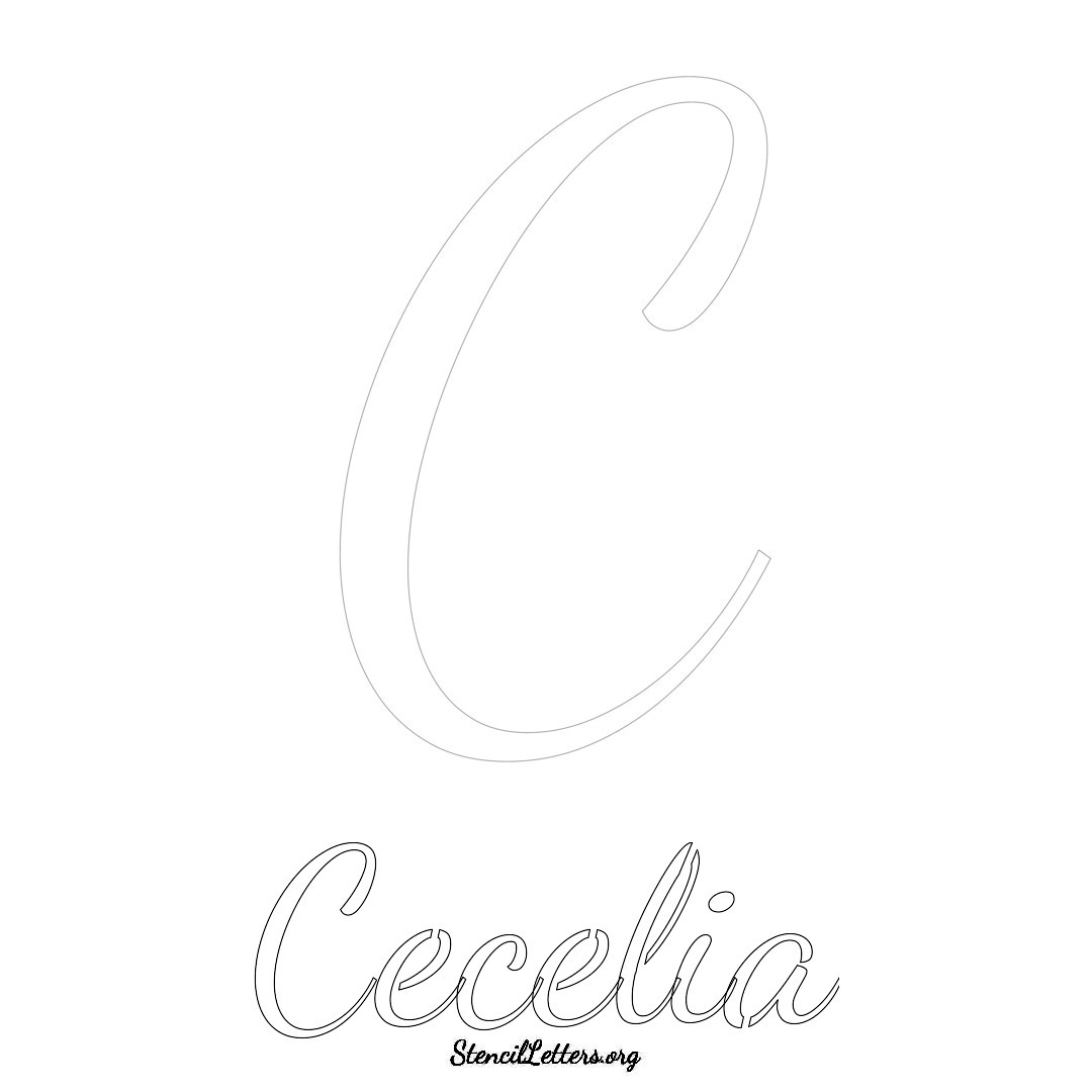 Cecelia printable name initial stencil in Cursive Script Lettering