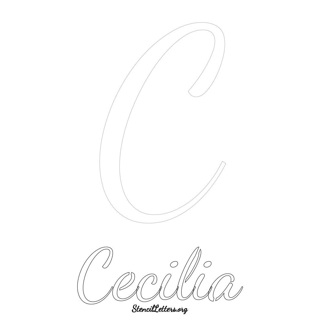 Cecilia printable name initial stencil in Cursive Script Lettering