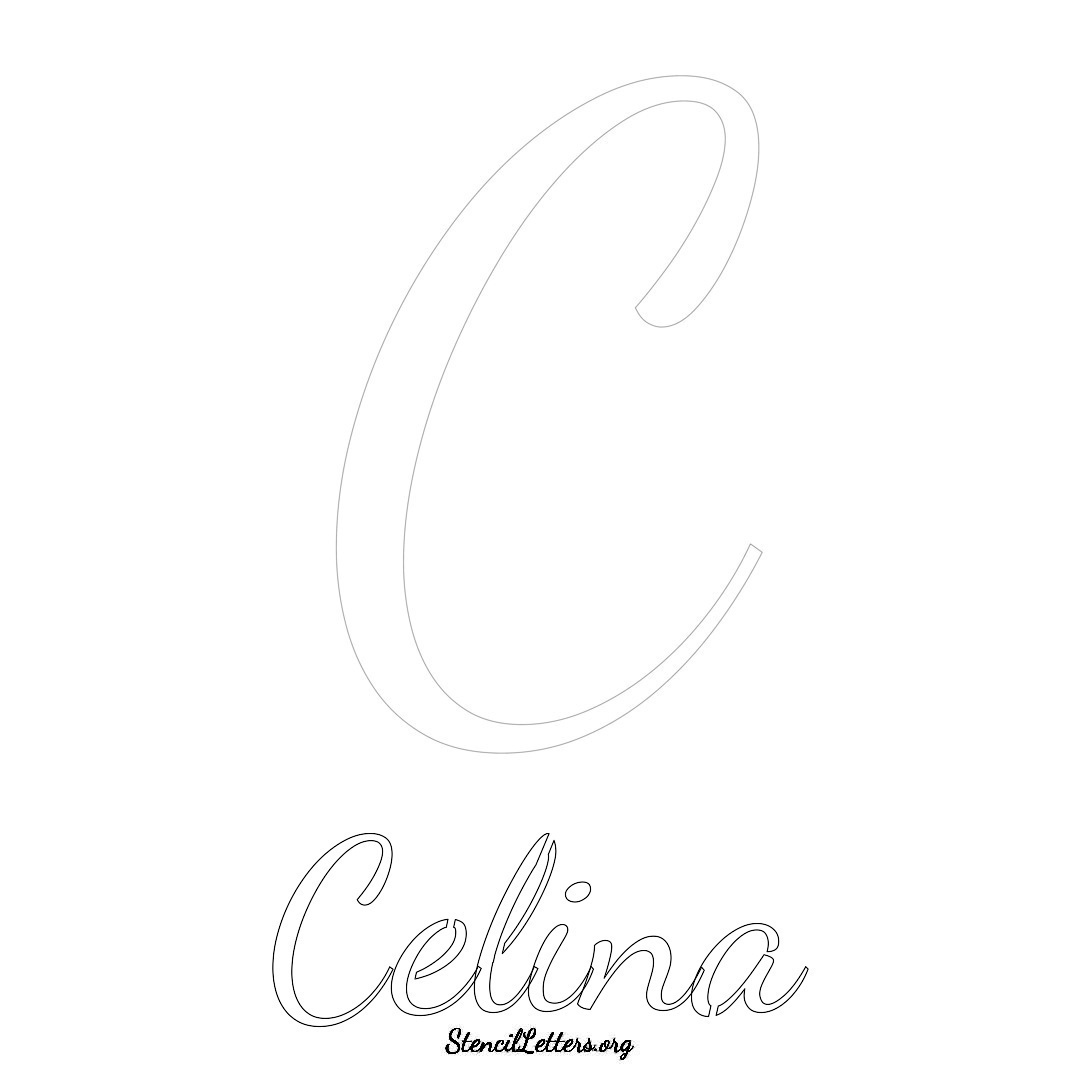 Celina printable name initial stencil in Cursive Script Lettering