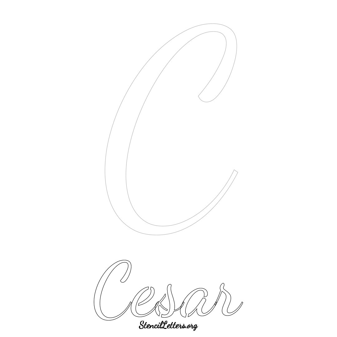 Cesar printable name initial stencil in Cursive Script Lettering