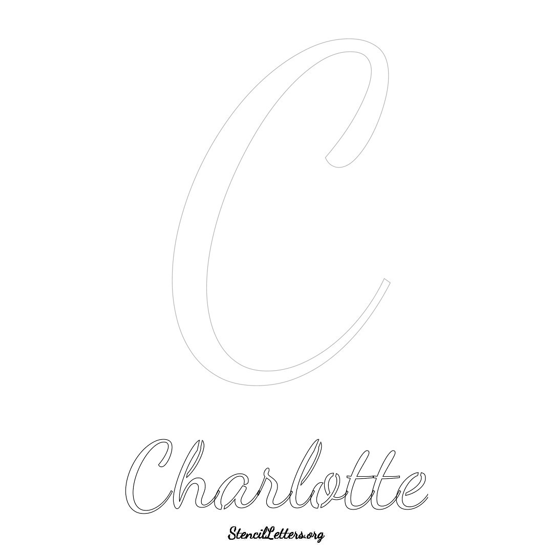 Charlotte printable name initial stencil in Cursive Script Lettering