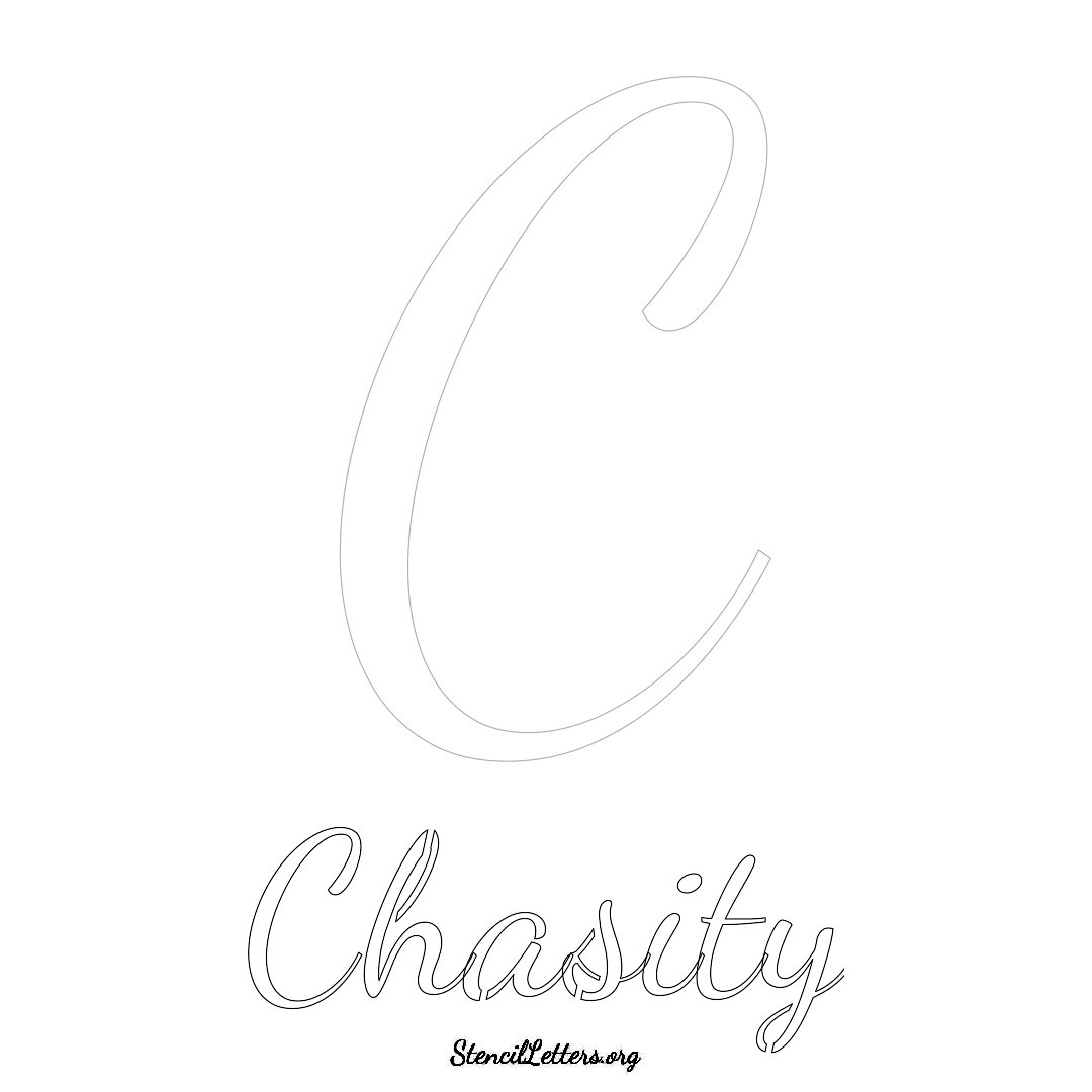 Chasity printable name initial stencil in Cursive Script Lettering