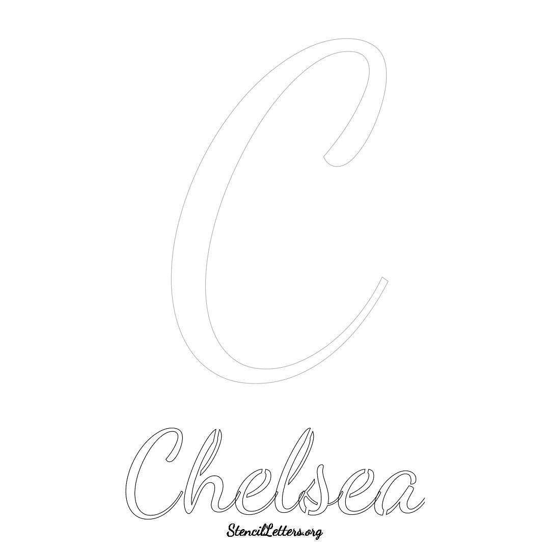 Chelsea printable name initial stencil in Cursive Script Lettering