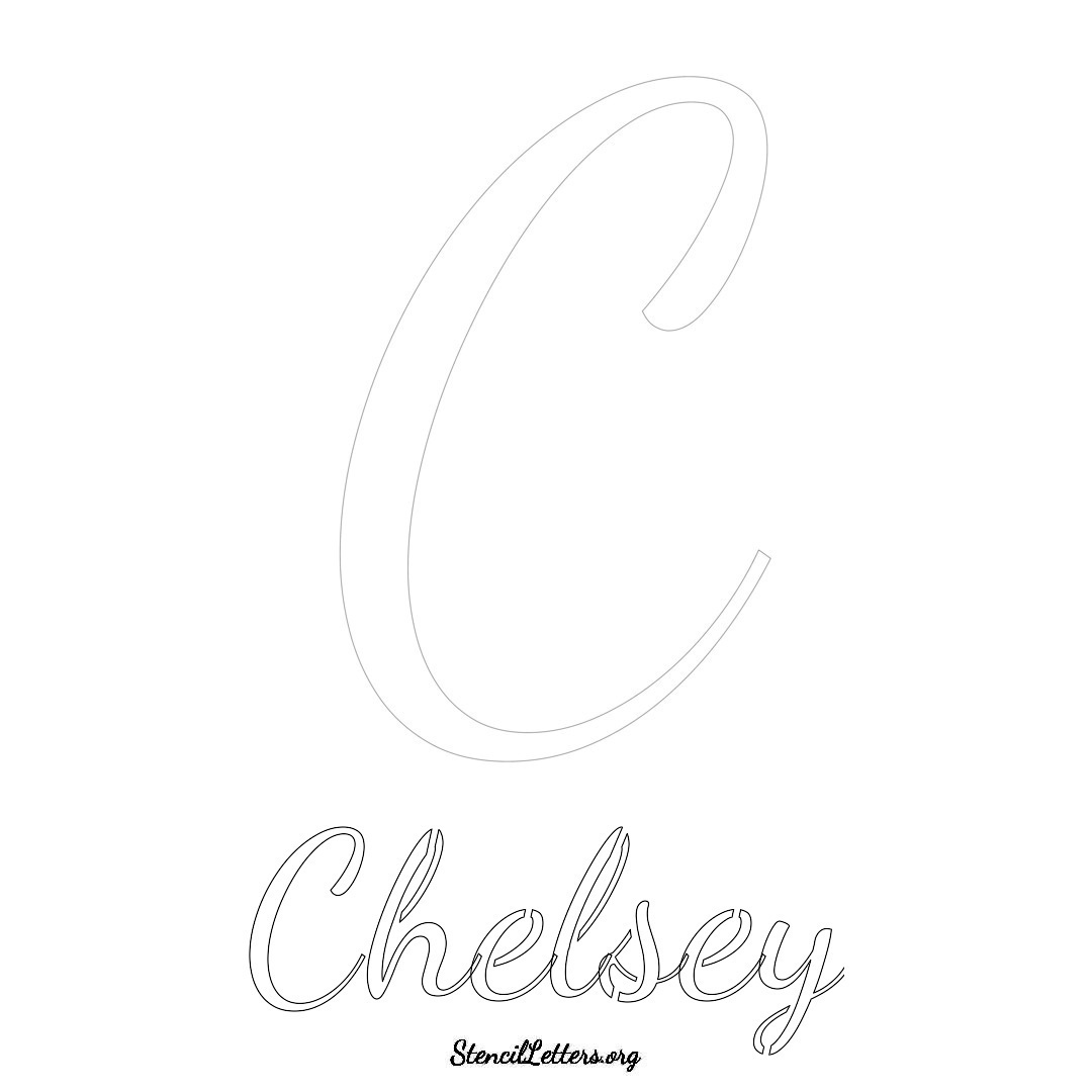 Chelsey printable name initial stencil in Cursive Script Lettering