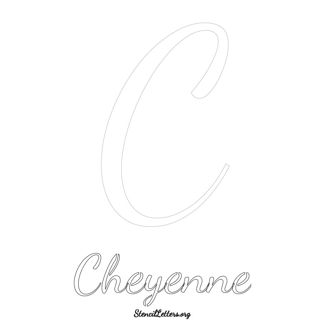 Cheyenne printable name initial stencil in Cursive Script Lettering