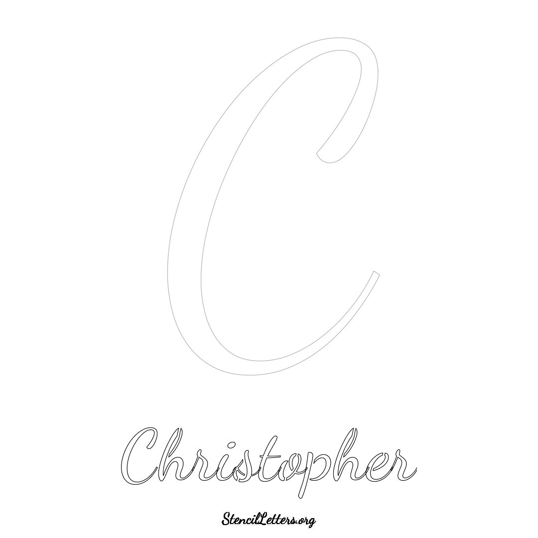 Christopher printable name initial stencil in Cursive Script Lettering