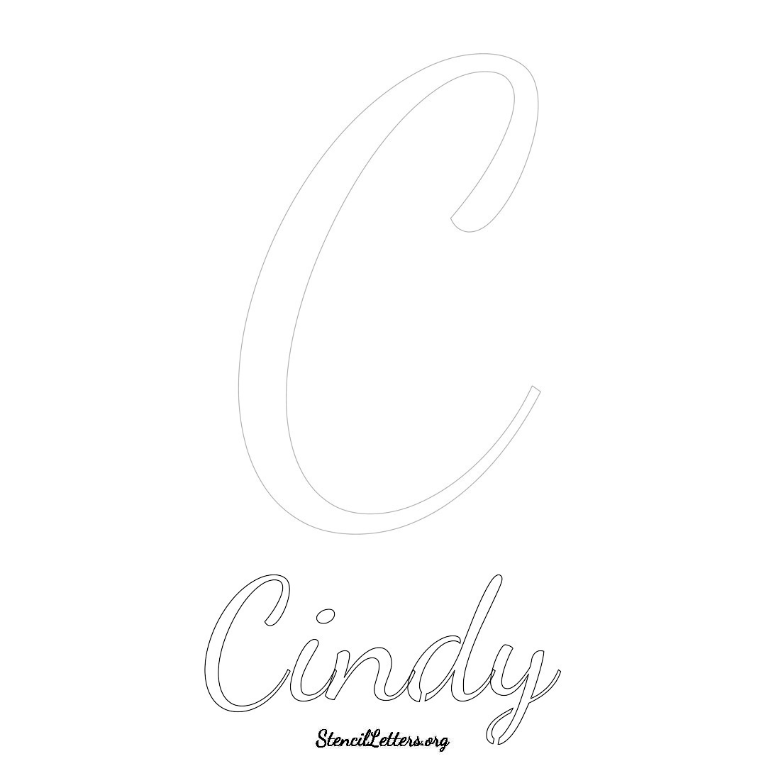 Cindy printable name initial stencil in Cursive Script Lettering