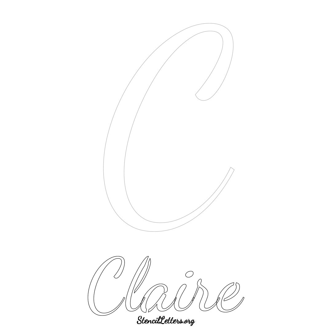 Claire printable name initial stencil in Cursive Script Lettering