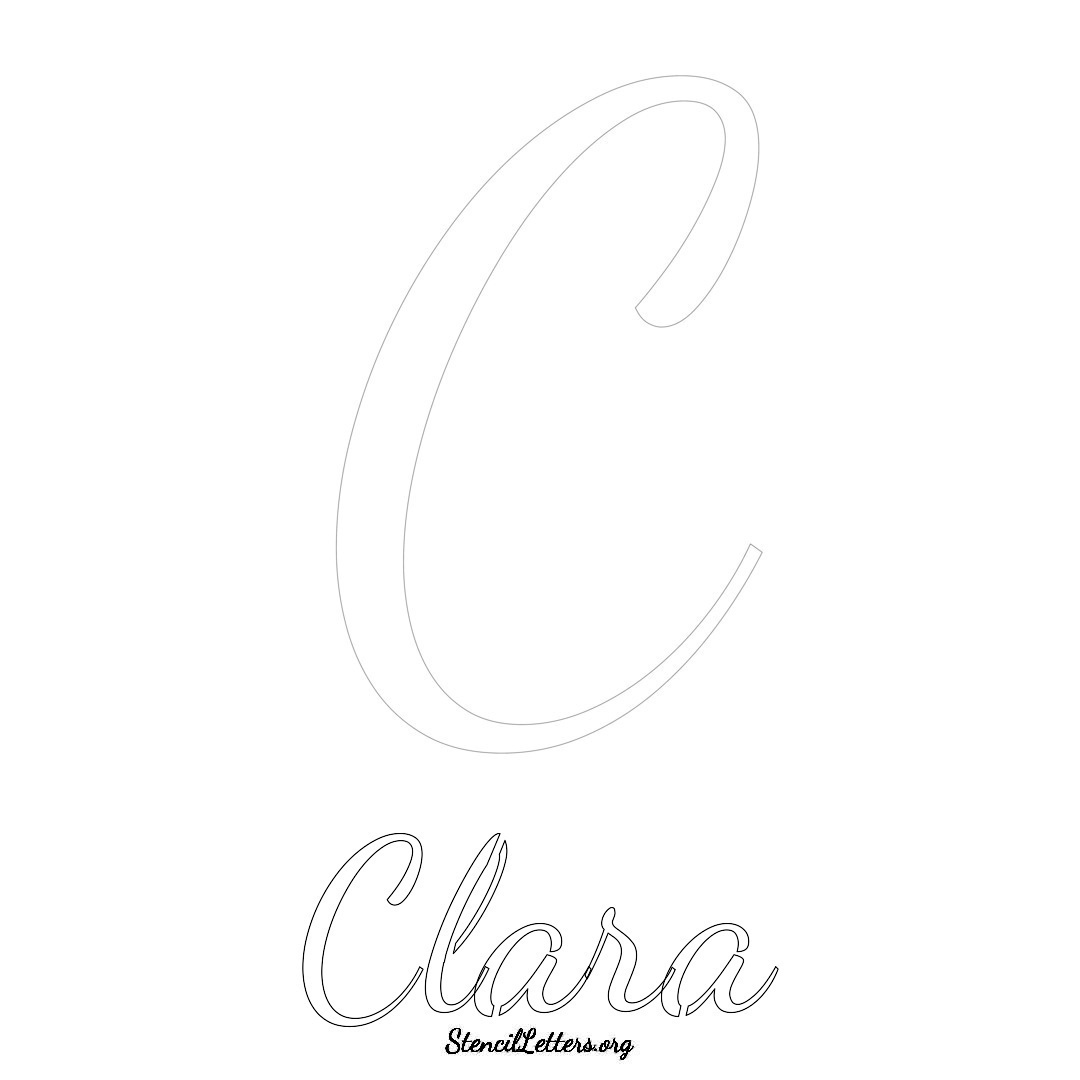 Clara printable name initial stencil in Cursive Script Lettering