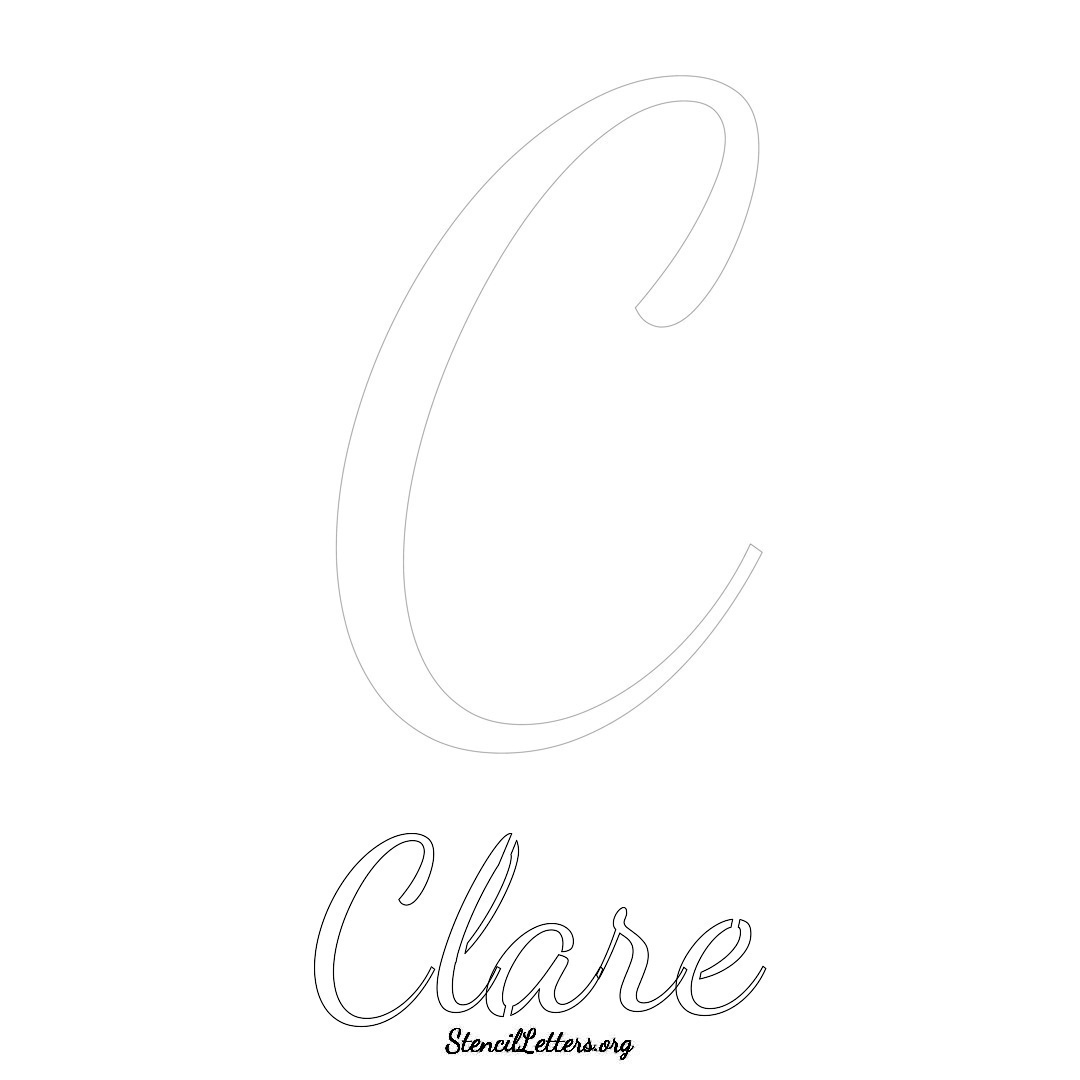 Clare printable name initial stencil in Cursive Script Lettering
