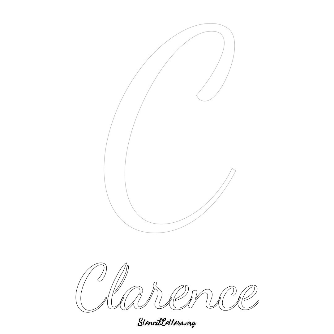 Clarence printable name initial stencil in Cursive Script Lettering