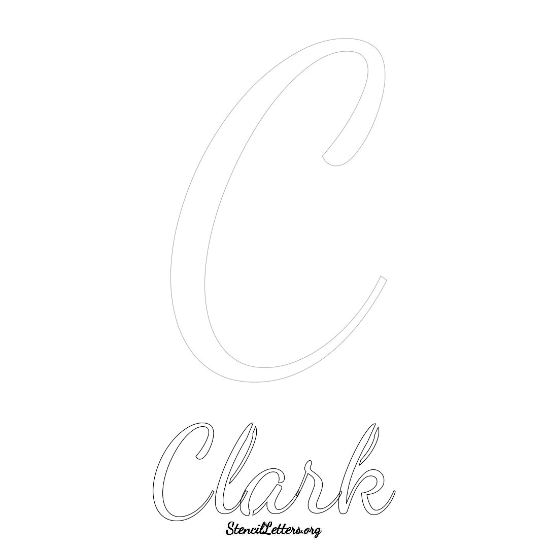 Clark printable name initial stencil in Cursive Script Lettering
