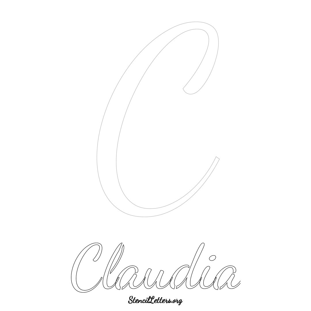 Claudia printable name initial stencil in Cursive Script Lettering