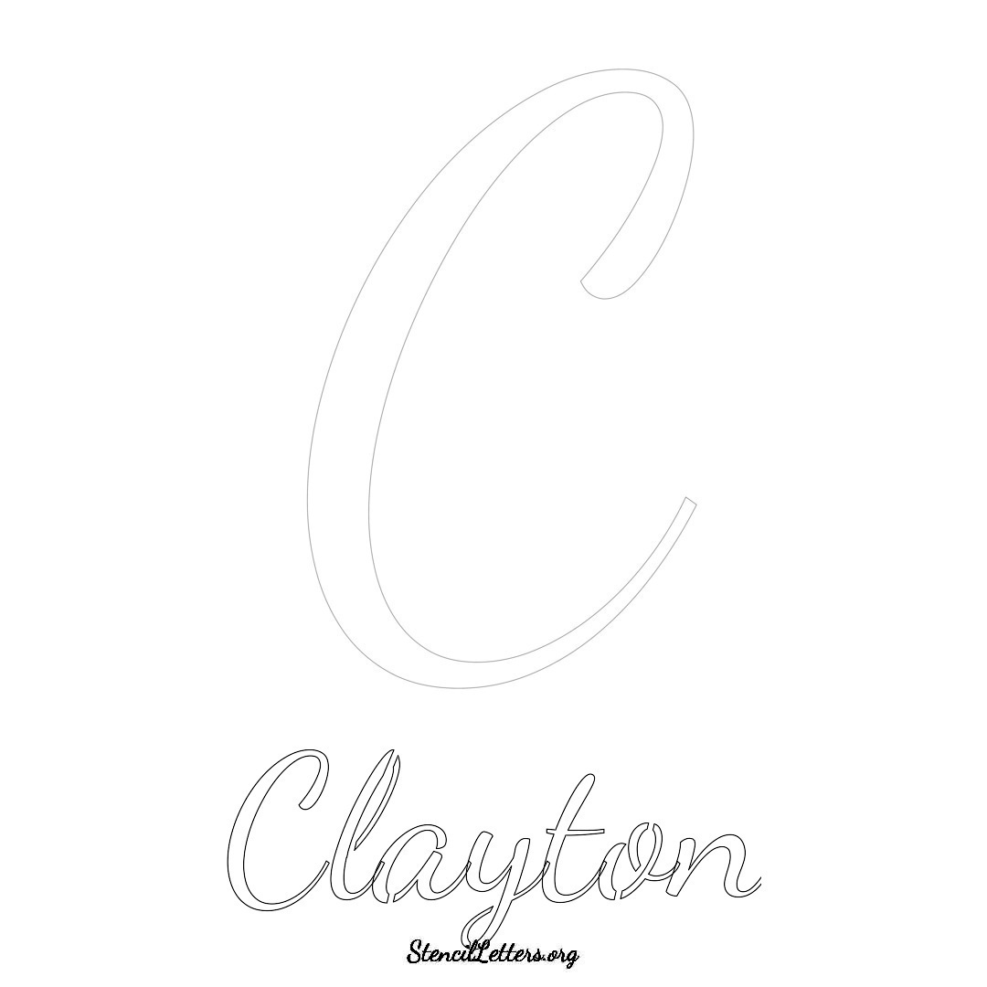 Clayton printable name initial stencil in Cursive Script Lettering