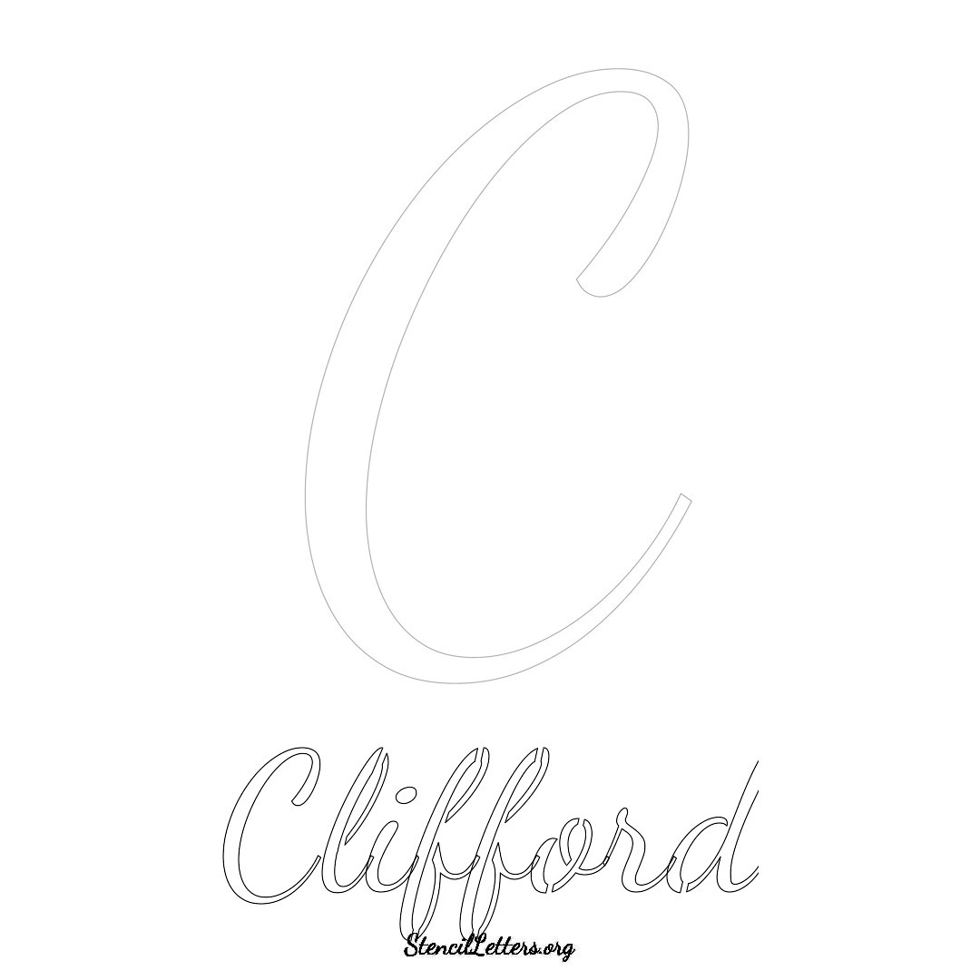 Clifford printable name initial stencil in Cursive Script Lettering