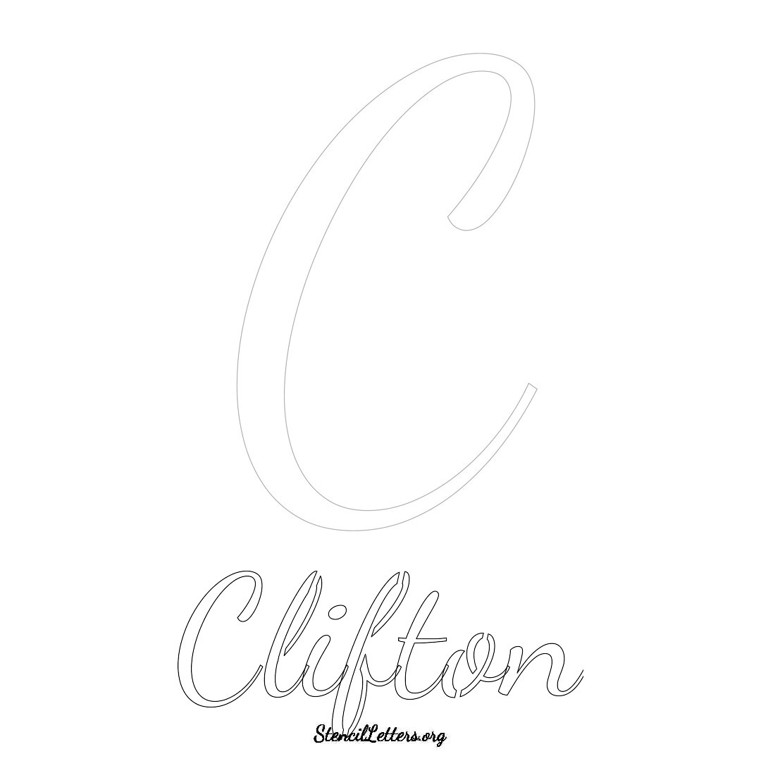 Clifton printable name initial stencil in Cursive Script Lettering