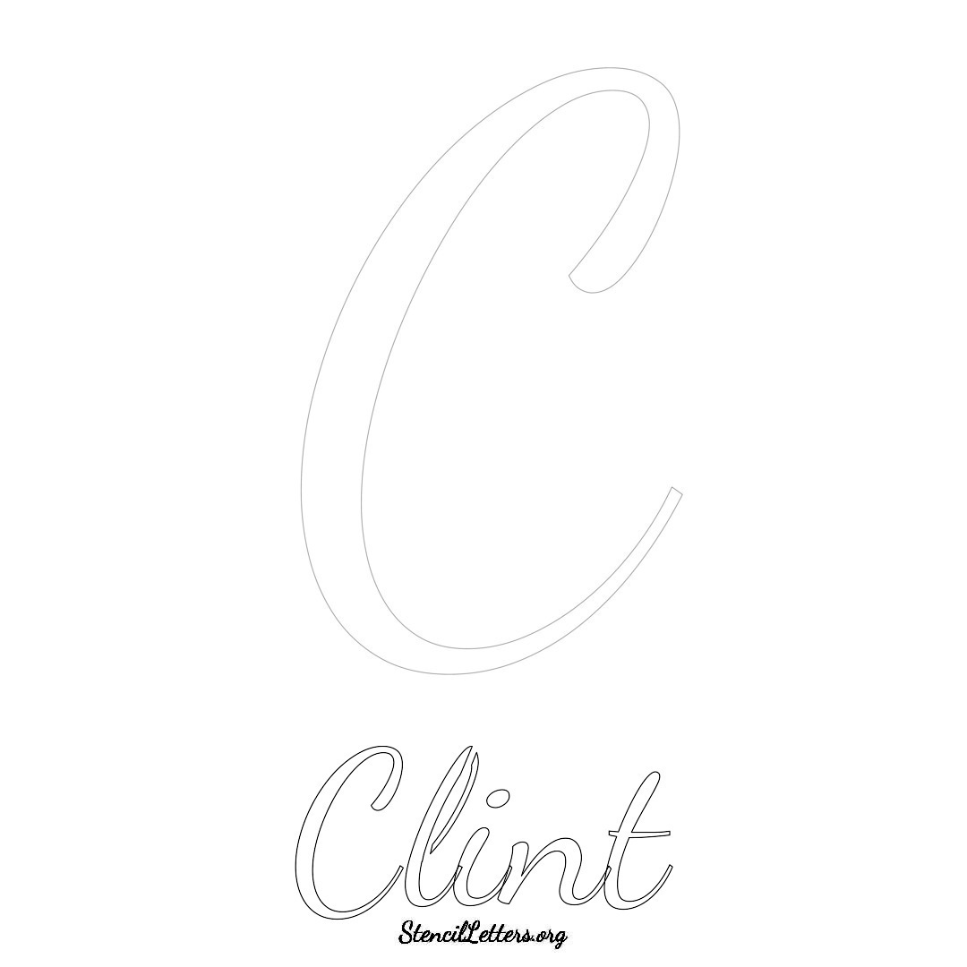 Clint printable name initial stencil in Cursive Script Lettering