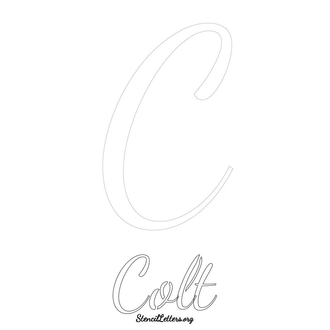 Colt printable name initial stencil in Cursive Script Lettering