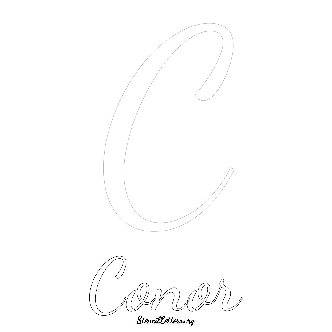 Conor printable name initial stencil in Cursive Script Lettering