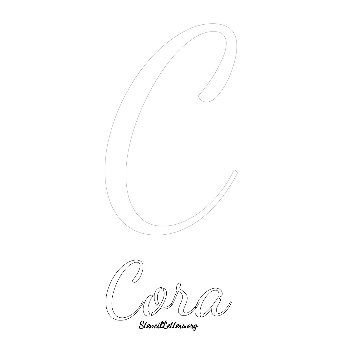 Cora printable name initial stencil in Cursive Script Lettering