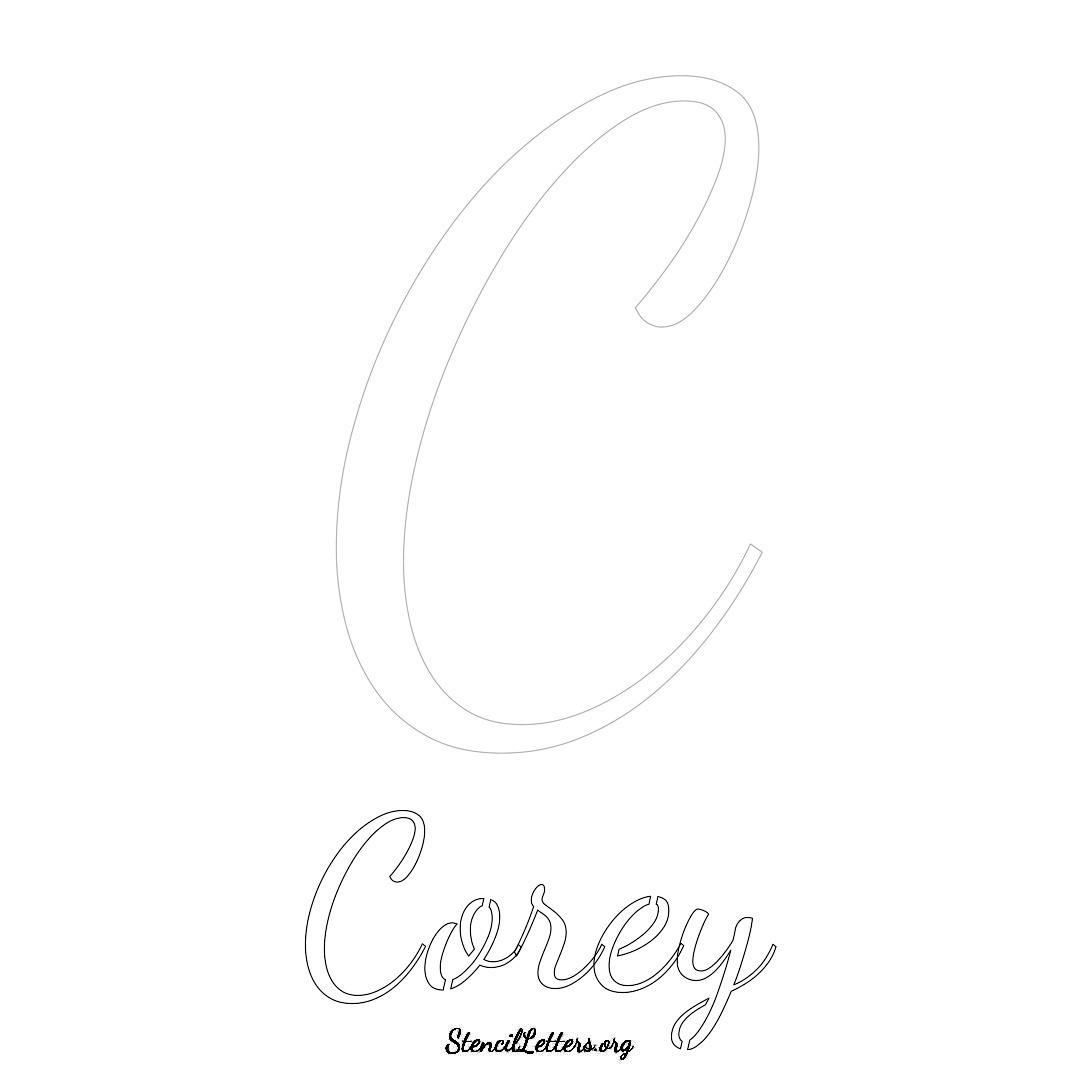 Corey printable name initial stencil in Cursive Script Lettering